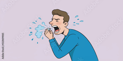 Vector Illustration of Sick Man Coughing – Virus Infection Concept