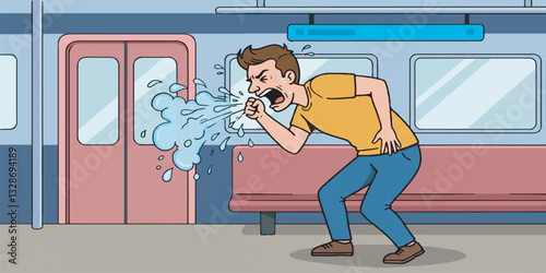 Vector Illustration of Sick Man Coughing – Virus Infection Concept