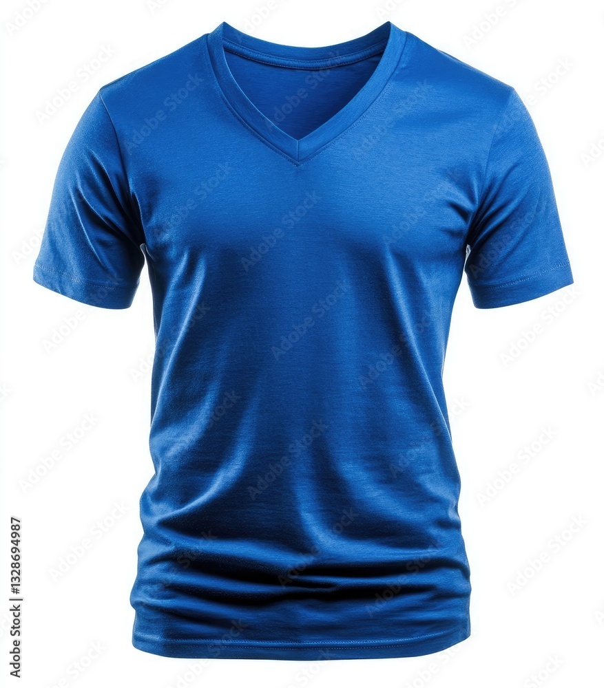 V-neck t-shirt mockup in royal blue, front view, on a white background V-neck t-shirt mockup in royal blue, front view, on a white background