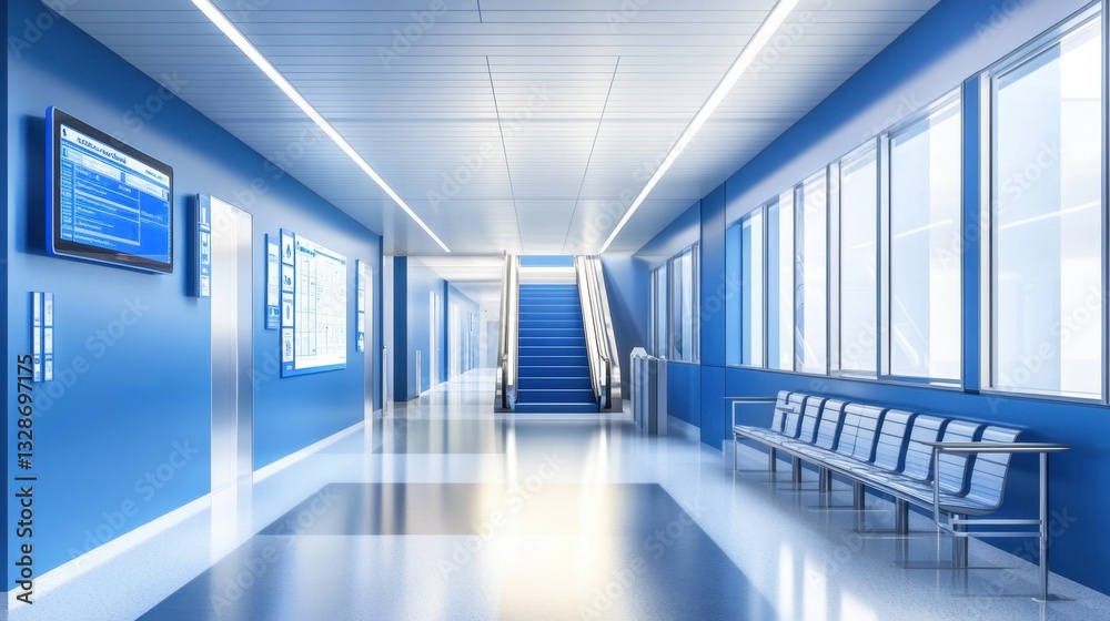 Fototapeta premium A futuristic smart school building with digital signage and automated lighting
