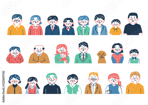 手書きの人々の上半身アイコンセットのイラスト