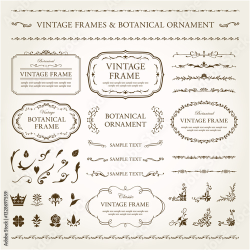 vintage frames & botanical ornament set