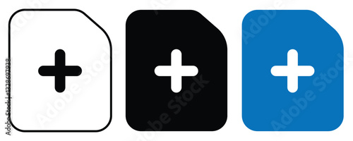 Add page icon set, Add file, plus in editable style icon.