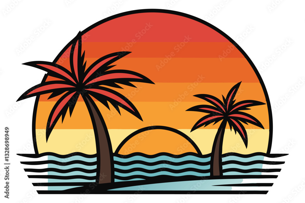 Obraz premium Sunset Minimalist Vector Illustration on white background