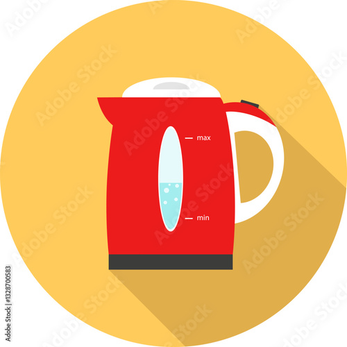 Electric kettle, electric kettle icon isolated on yellow background with shadow. Background image, postcard, designer image, vector illustration.