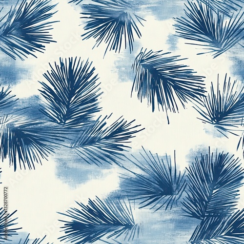 Nature Inspired Shibori Subtle Pine and Floral Seamless Pattern Design for Textile Prints