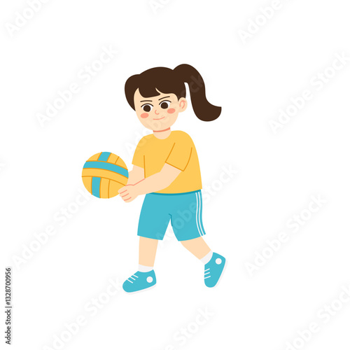 School Sport Day Girl Playing Volleyball with Ball