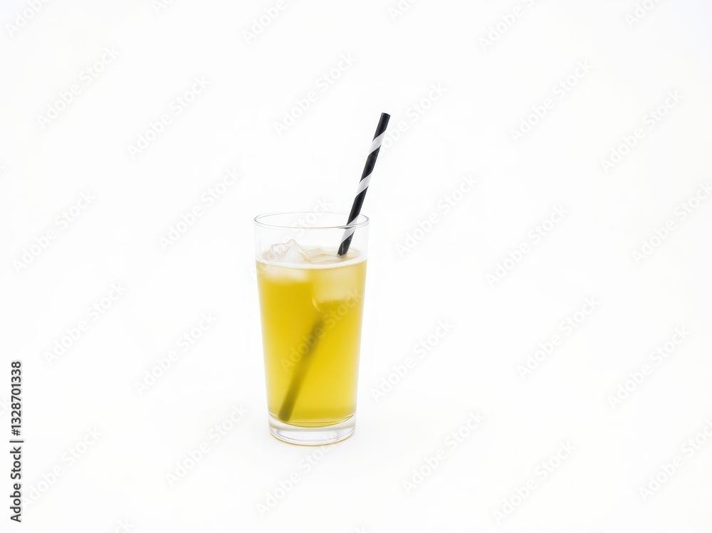 Fototapeta premium Refreshing Iced Yellow Drink with Black and White Striped Straw