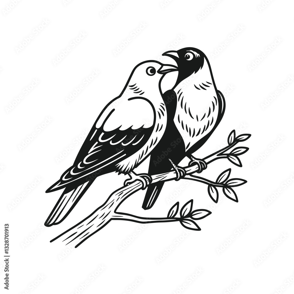 Obraz premium birds on branch - love and romance concept.
