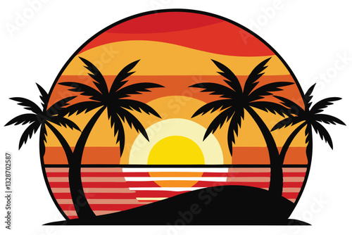 Sunset on the ocean with the shadow of coconut trees premium twilight vector