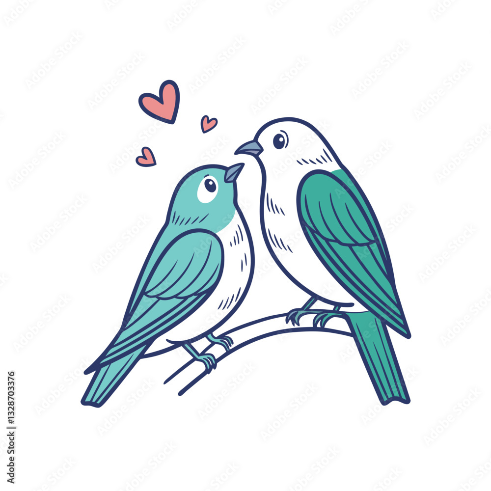 Fototapeta premium birds on branch - love and romance concept.