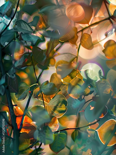 Ethereal foliage, A vibrant interplay of light and leaves on branches