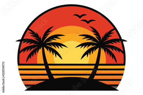 Sunset Vector Illustration on white background