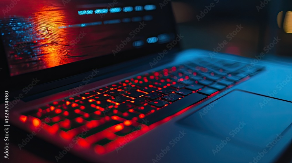 Night Laptop Glow for Coding, Home Office. Night Laptop Glow for Coding, Home Office.