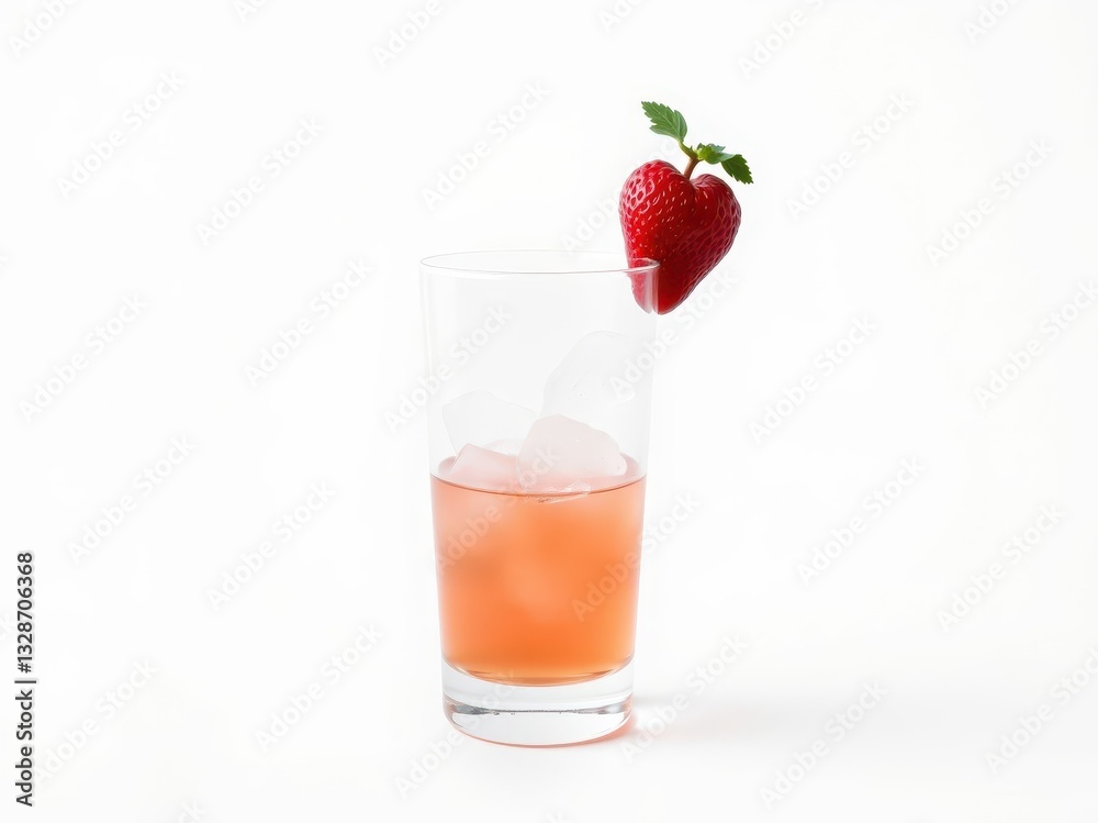Strawberry and iced drink in a tall glass Strawberry and iced drink in a tall glass