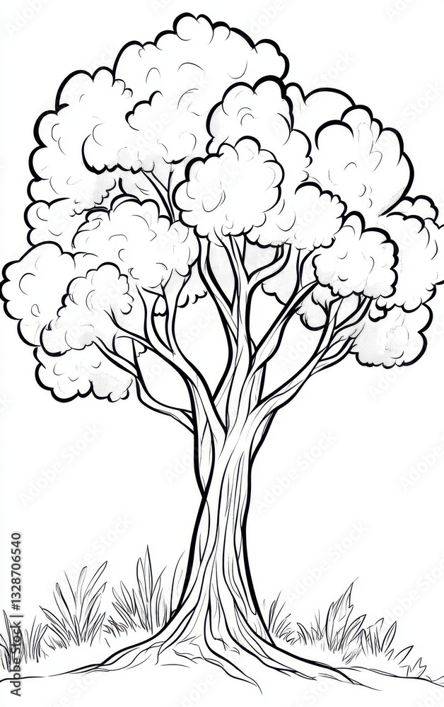 Obraz premium Distant black and white outline of a blank tree nature scene artistic illustration minimalist design