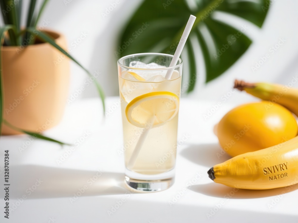 Fototapeta premium Refreshing Lemon Iced Drink with Bananas