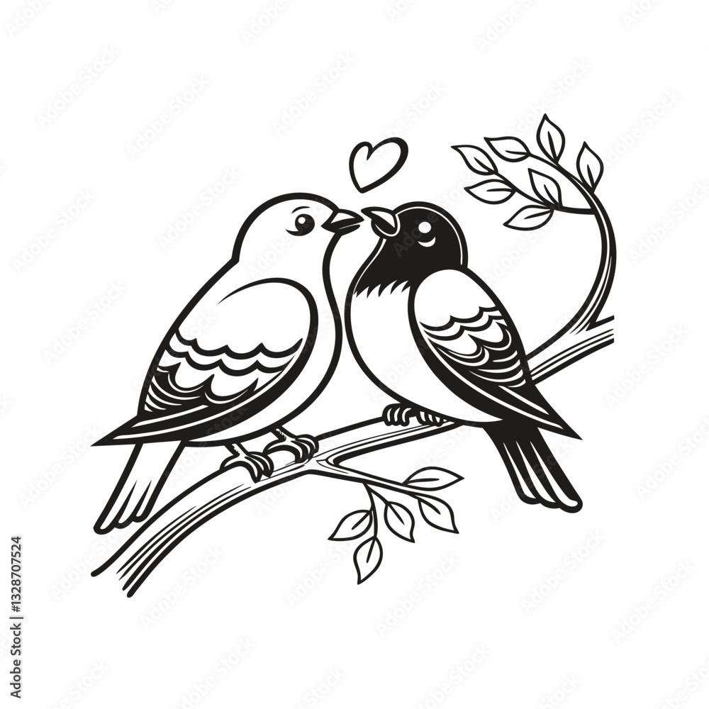 Fototapeta premium birds on branch - love and romance concept.