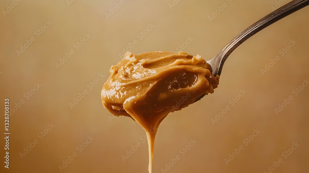 Fototapeta premium Creamy peanut butter dripping from a spoon