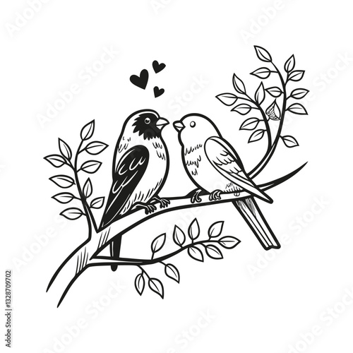  birds on branch - love and romance concept.