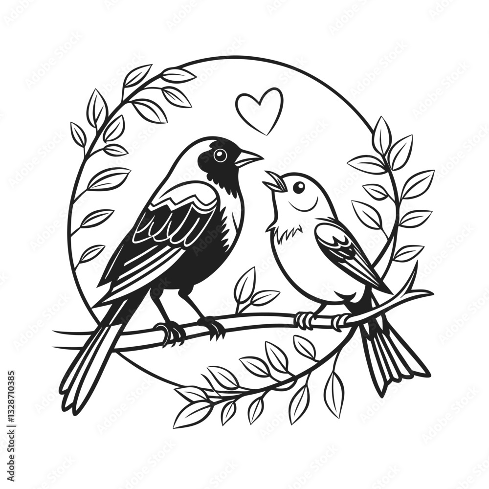 Fototapeta premium birds on branch - love and romance concept.