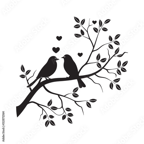  birds on branch - love and romance concept.