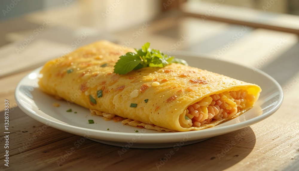 Chinese omelet (Danbing) on A Plate.