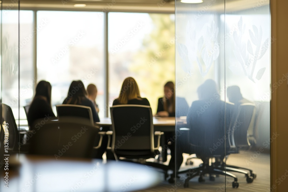 Meeting of professionals in a conference room with natural lighting during a sunny afternoon Meeting of professionals in a conference room with natural lighting during a sunny afternoon