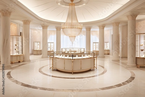 Luxurious jewelry showroom with elegant displays