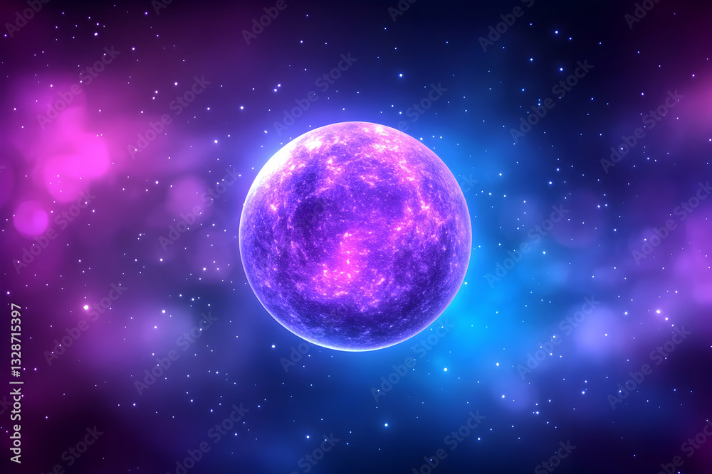 Glowing purple and blue planet in a cosmic nebula Glowing purple and blue planet in a cosmic nebula