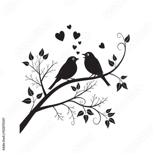  birds on branch - love and romance concept.