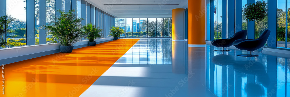 Fototapeta premium Concept: Modern interior architecture with color block floor