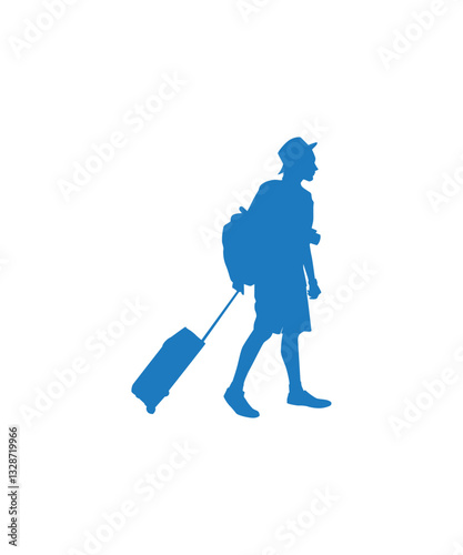 Man with luggage filled with blue