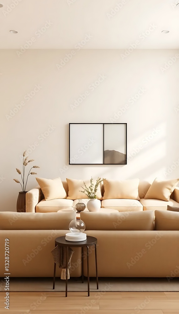 Fototapeta premium Living Room Its Soft Beige Tones Plush Seating