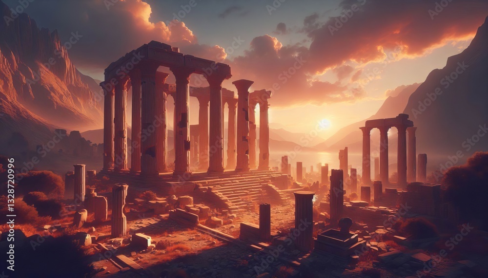 Fototapeta premium Ruins located in a volcanic landscape