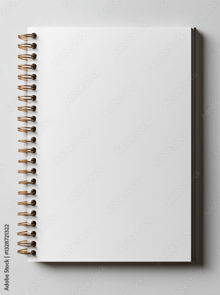 Minimalist Blank Notepad with Spiral Binding and Gold Paper Clips on Grey Background – Simple and Elegant Office Stationery Design Minimalist Blank Notepad with Spiral Binding and Gold Paper Clips on Grey Background – Simple and Elegant Office Stationery Design