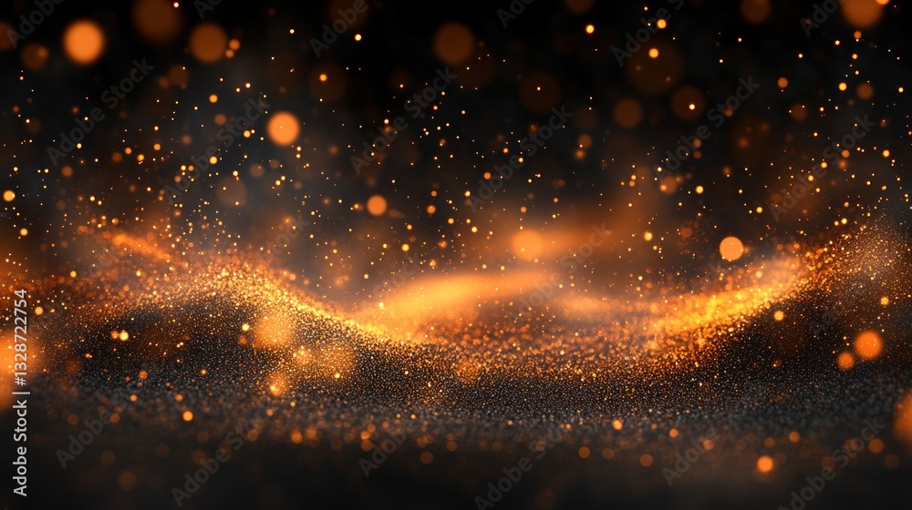 Obraz premium Abstract gold and orange particles wave on dark background.
