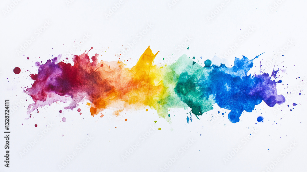 Fototapeta premium Vibrant Rainbow Watercolor Splash on White Background