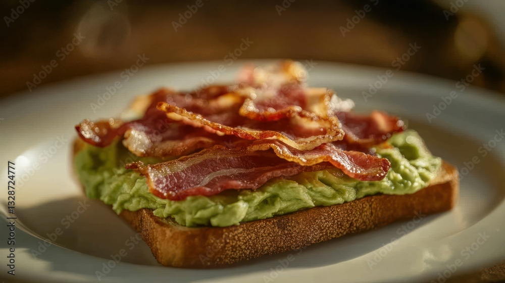 Crispy bacon and creamy avocado served on toasted bread slices