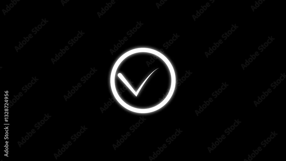 Hand-Drawn tik Mark Animation on Black Background Animated OK Check Mark Icon Checkbox or Tick Doodle Animation. white check mark
