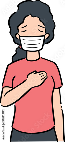 Illustration of woman using medical protective mask
