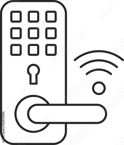 Smart door lock line icon with wireless security, IoT home automation, and keyless entry system, vector.