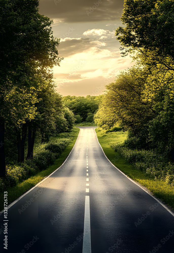 Fototapeta premium asphalt road stretching into the distance. perspective, a long deserted road, autobahn highway