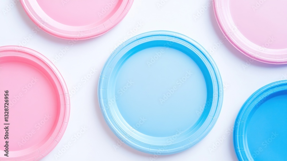 Colorful Disposable Plates on White Background Colorful Disposable Plates on White Background