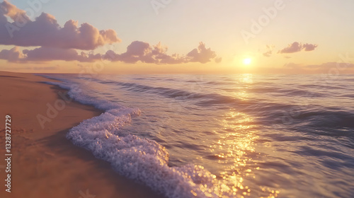 Wallpaper Mural Golden Sands at Sunset: Tranquil Beach and Ocean Waves at Twilight Torontodigital.ca