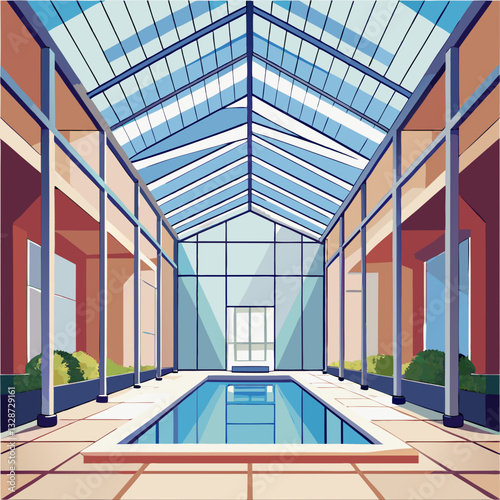 high ceiling atrium with floor to ceiling glass