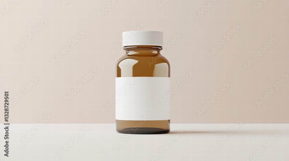 Minimalist Medical Bottle: A simple, yet elegant, amber glass bottle with a blank label and a clean, minimalist design. Its neutral backdrop enhances its modern feel. Minimalist Medical Bottle: A simple, yet elegant, amber glass bottle with a blank label and a clean, minimalist design. Its neutral backdrop enhances its modern feel.