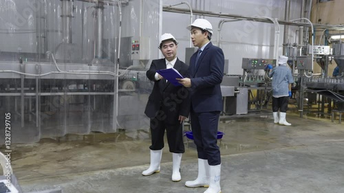 Asian business men at factory.Business, Factory Manufacturing, and Management, Inspection Technology and Safety