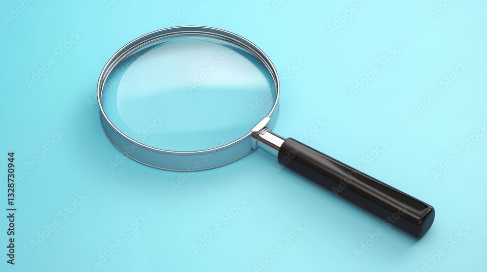 Magnifying Glass on Light Blue Surface Magnifying Glass on Light Blue Surface