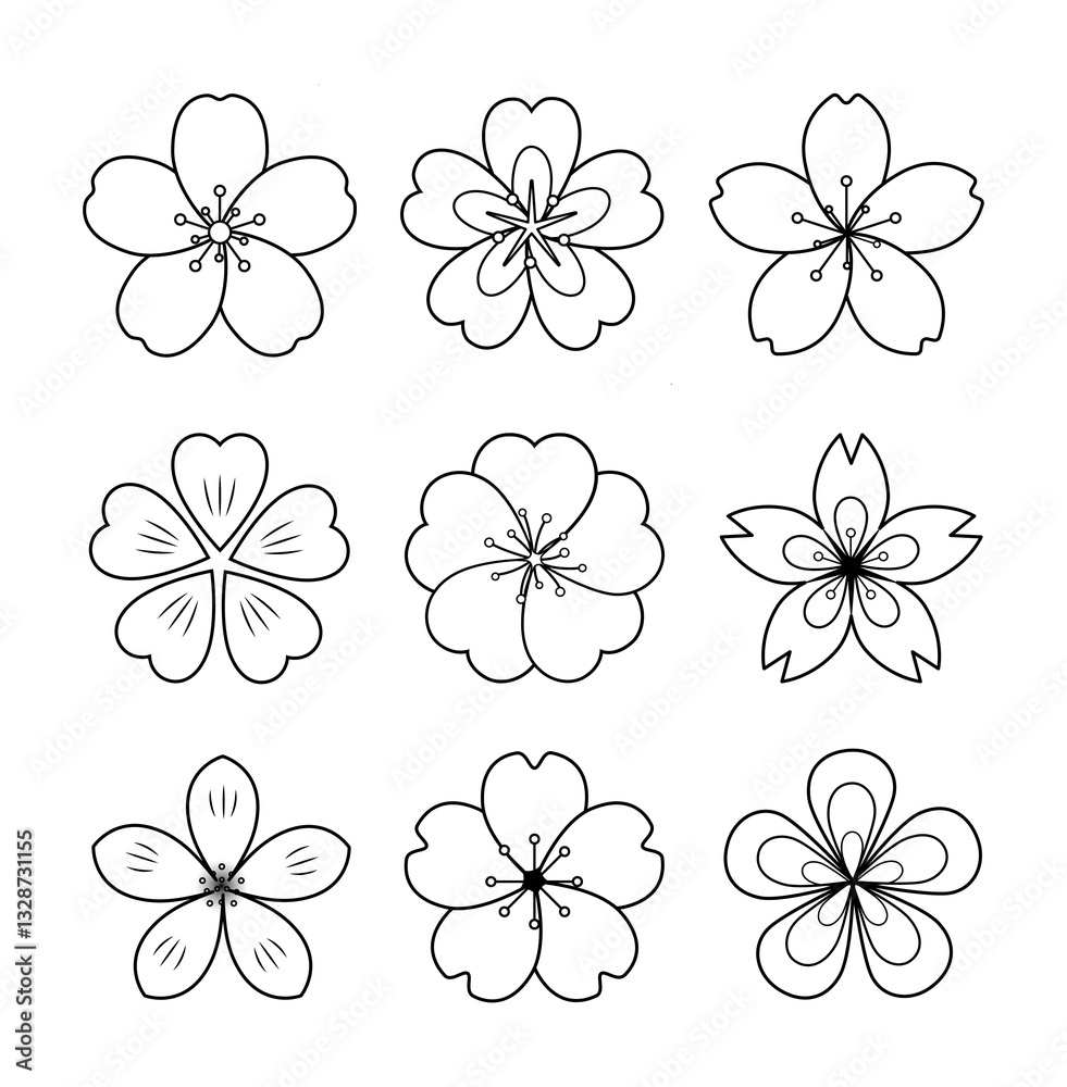 Fototapeta premium Cherry Blossom Flat Illustration Set Vector